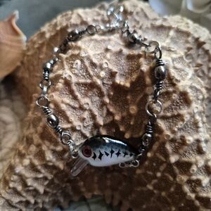 Handmade Silver Fishing Lure Charm Bracelet